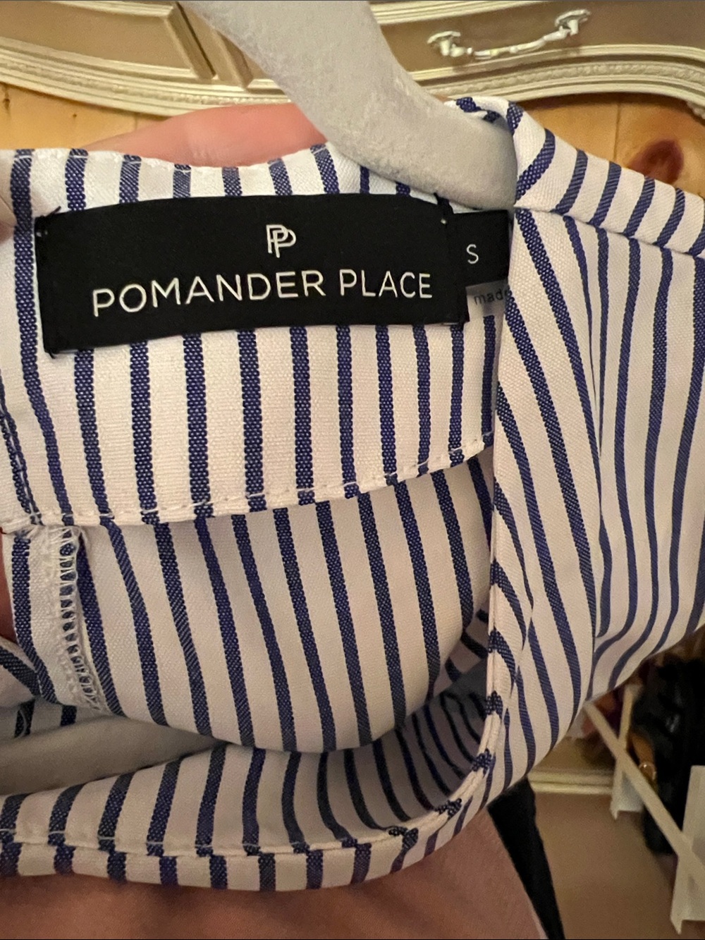 Pomander Place Navy & White Vertical Stripe Button-Up Shirt